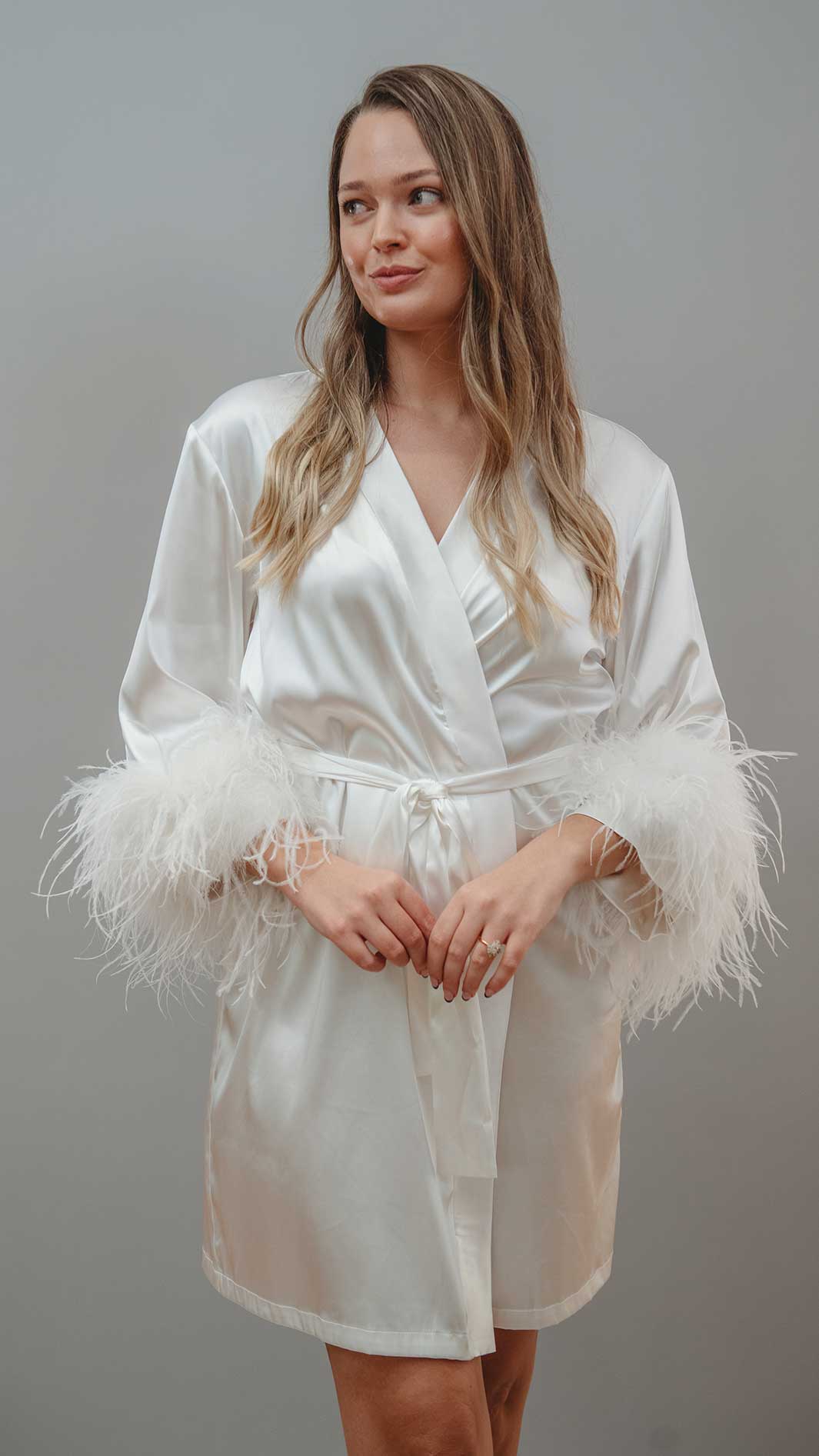 In Bloom by Jonquil Bloom by Jonquil Satin Long Sleeve Feather Trim  Coordinating Wrap Robe | CoolSprings Galleria